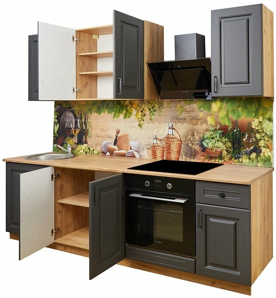 Кухонный гарнитур Hoff Маренго 2,4 м, 240х210х60 см, цвет дуб золотой крафт, маренго